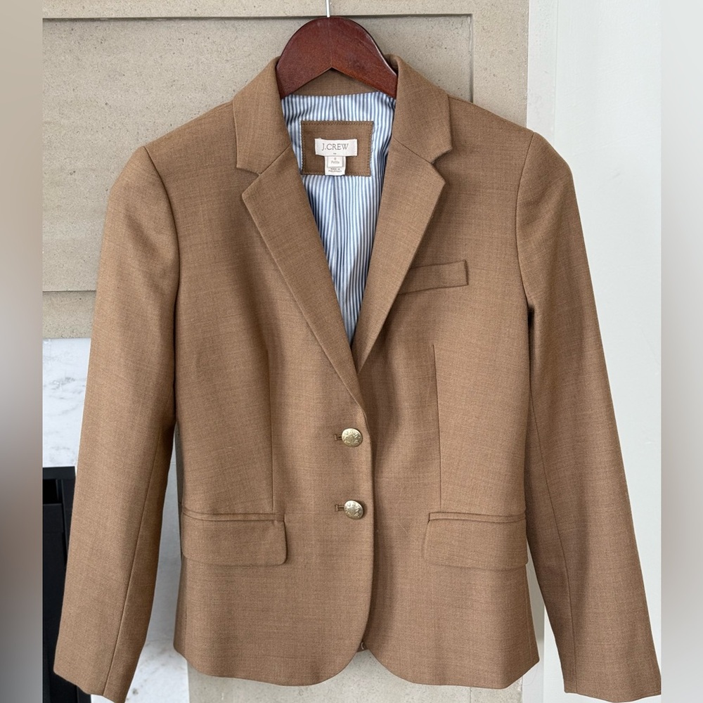 J Crew Camel Blazer with Gold Buttons